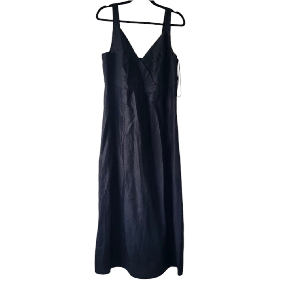 Precis Elegant Black Sleeveless Linen Maxi Summer Vacation Resort Dress